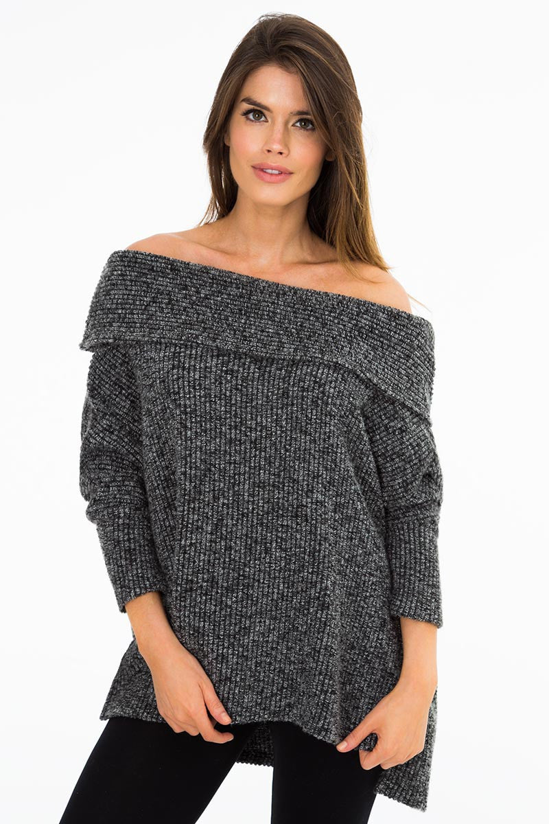 Bobi Off the Shoulder Sweater- Black