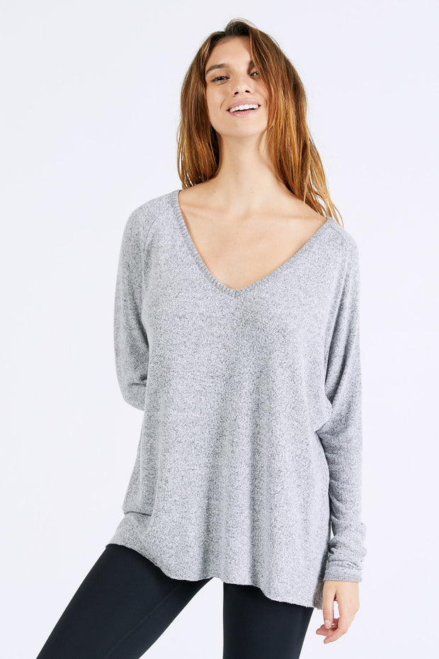 JOAH BROWN For Keeps V Neck- Salt & Pepper Hacci