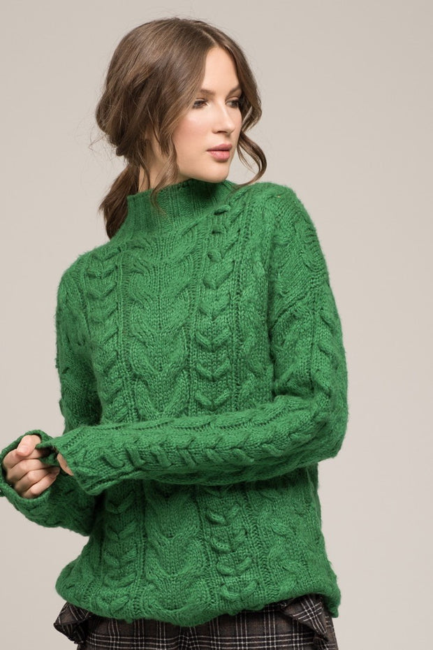 MOON RIVER High Neck Cable Knit Sweater