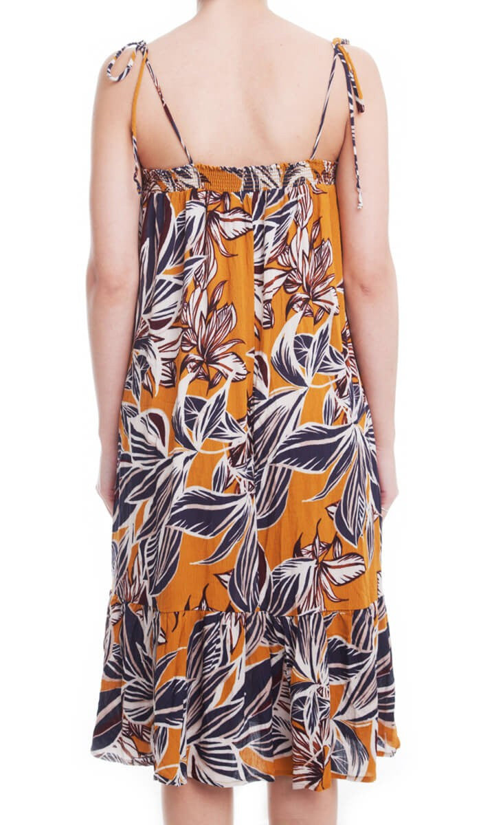Tropical Print Dress- Mustard