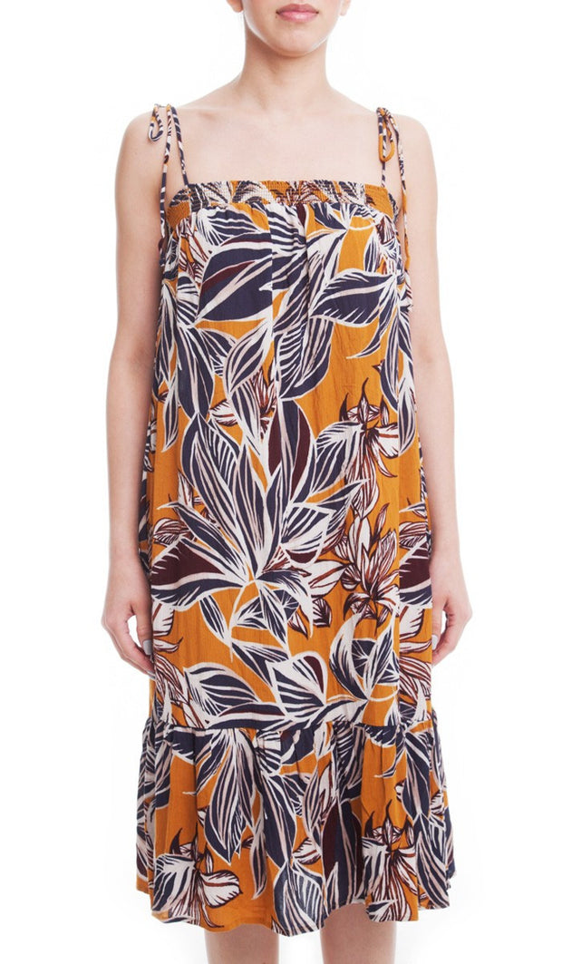 Tropical Print Dress- Mustard