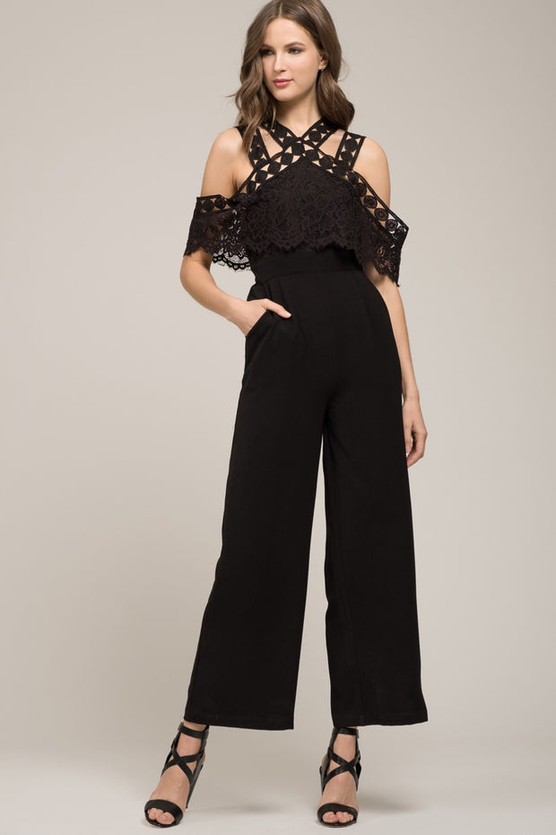 MOON RIVER Cold Shoulder Lace Jumpsuit