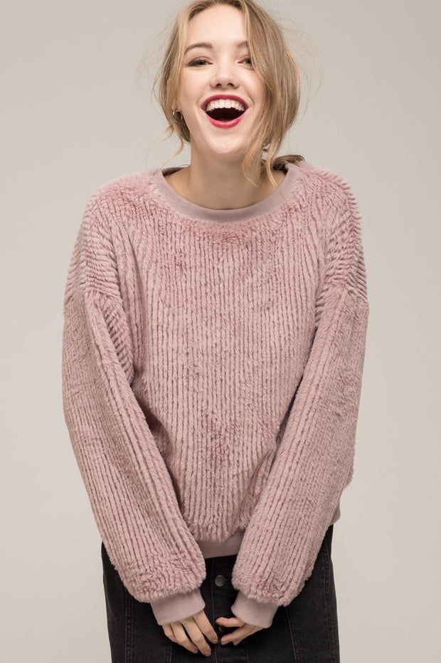 MOON RIVER Faux Fur Sweatshirt