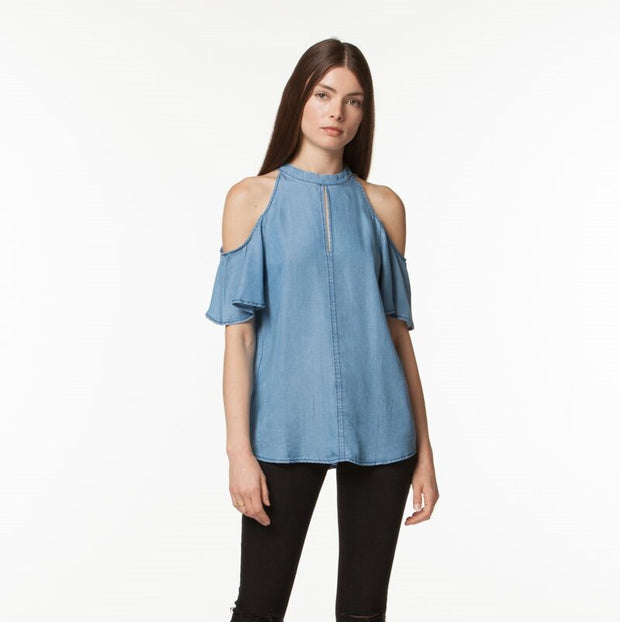 Moira Cold Shoulder Top- Blue