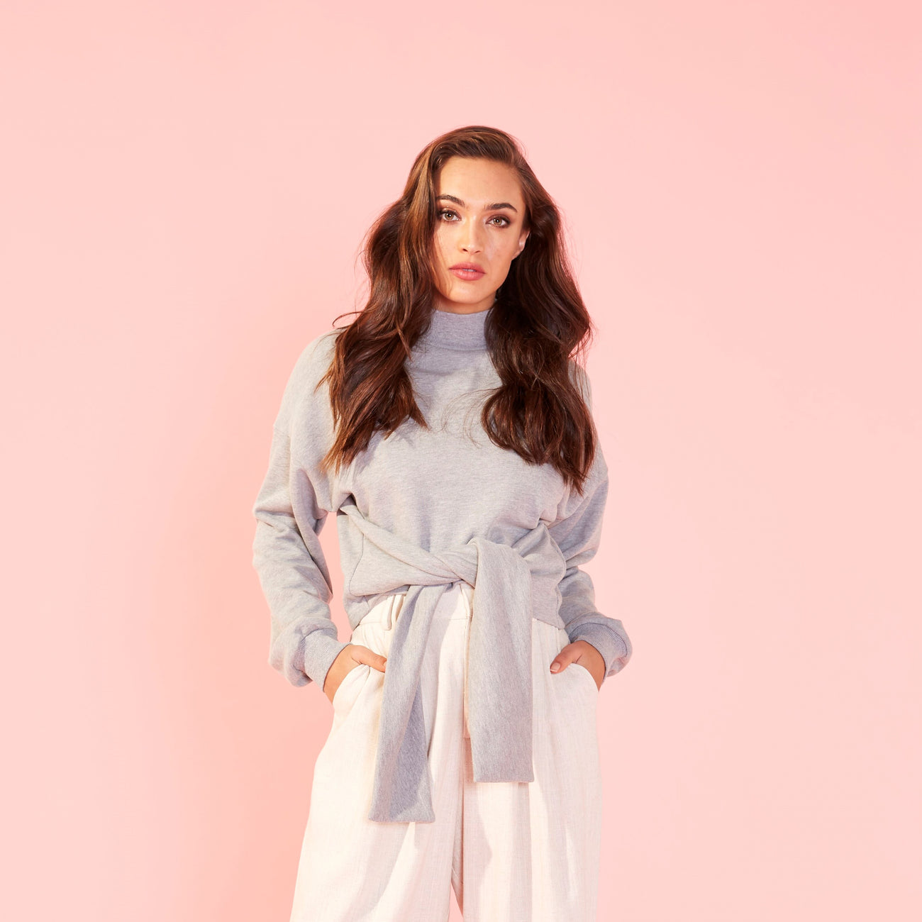 MINK PINK Tie Front Sweat Top